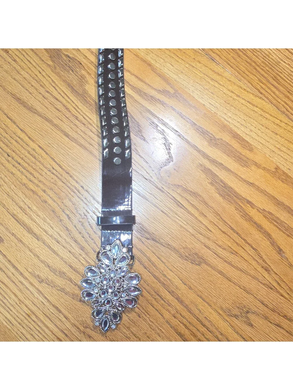 Vintage GUESS Y2K Rhinestone Studded Belt Crystal Flower Buckle Style 940021 M